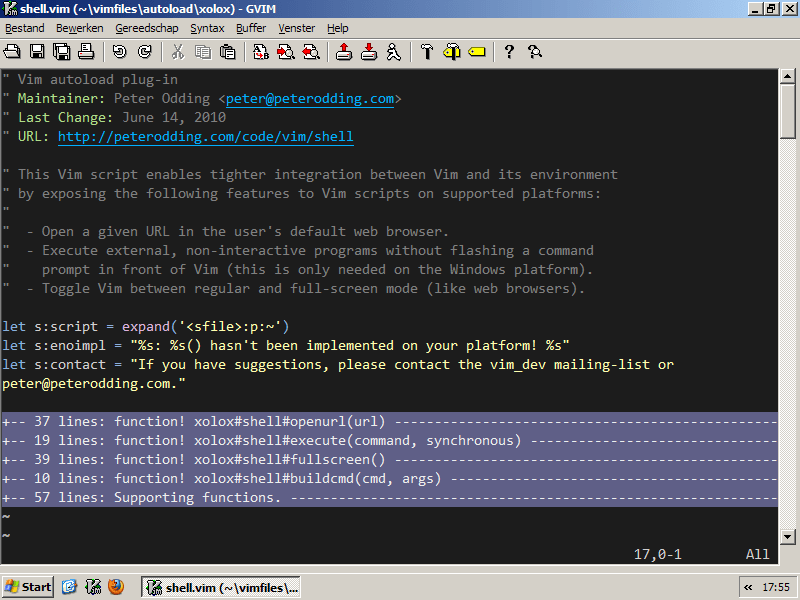 shell.vim Screenshots of the fullscreen mode on Windows XP