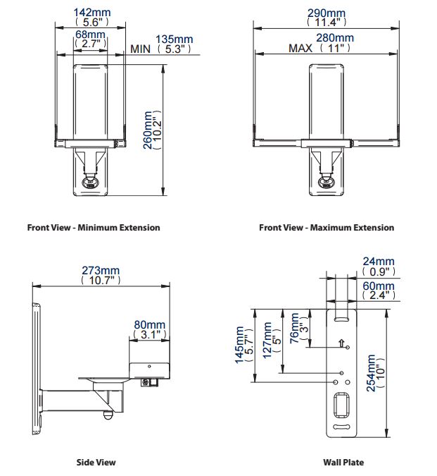 BTech BT77 SideClamping Speaker Wall Mounts (Pair) with Tilt and Swivel