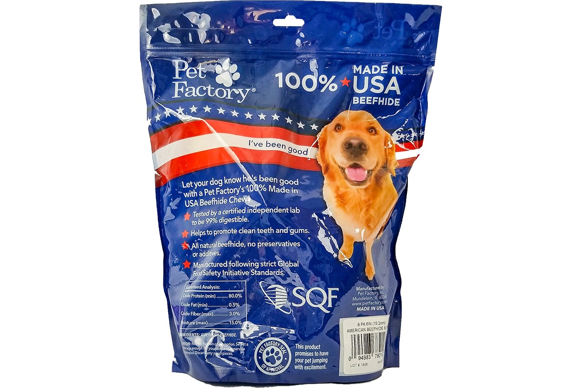 Pet Factory 100 USA Beefhide Bones 8pk 67″ Pet Factory