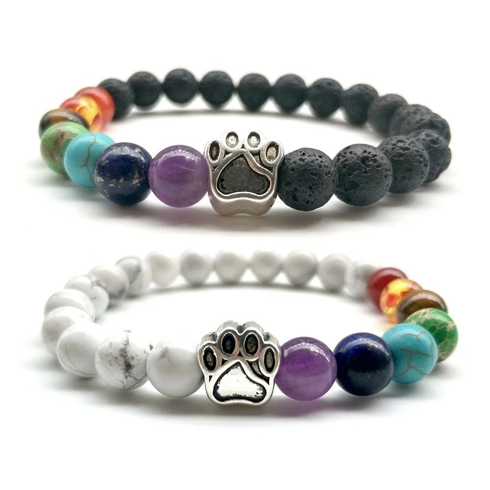 Rainbow Bridge and Paw Beaded Bracelet Pet Memorials Plus