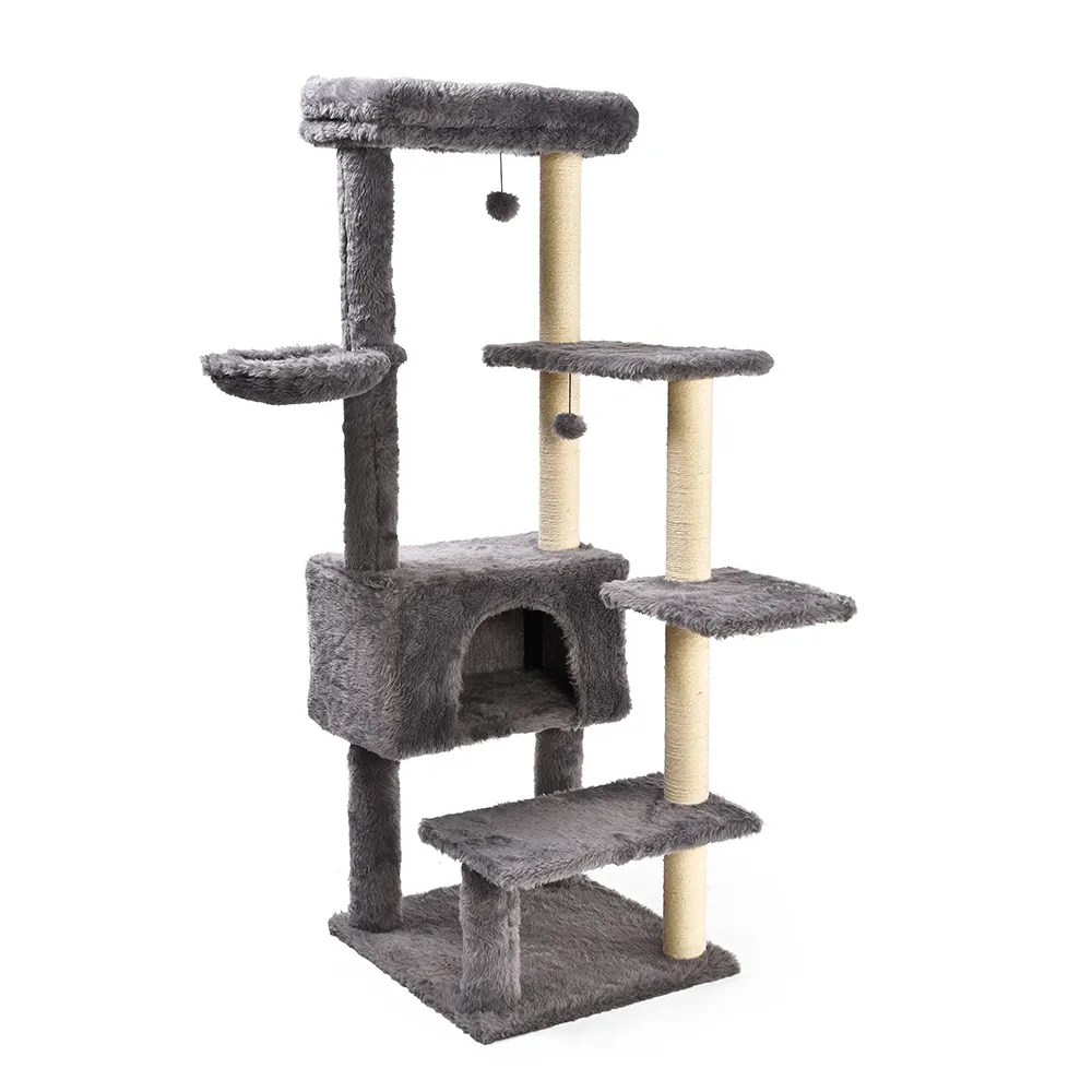 Big Cat Tree Condo Gray Plush Cat Tree House Climbing Frame Petstar