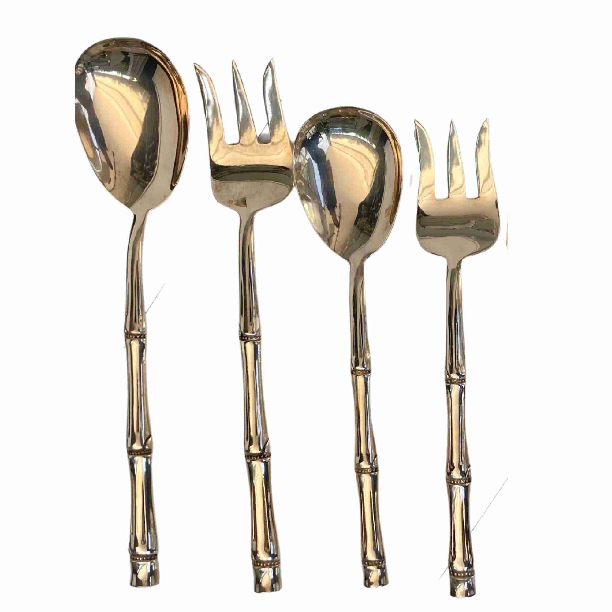 Solid Brass Flatware Set 12x Serving Cutlery Bamboo Pattern