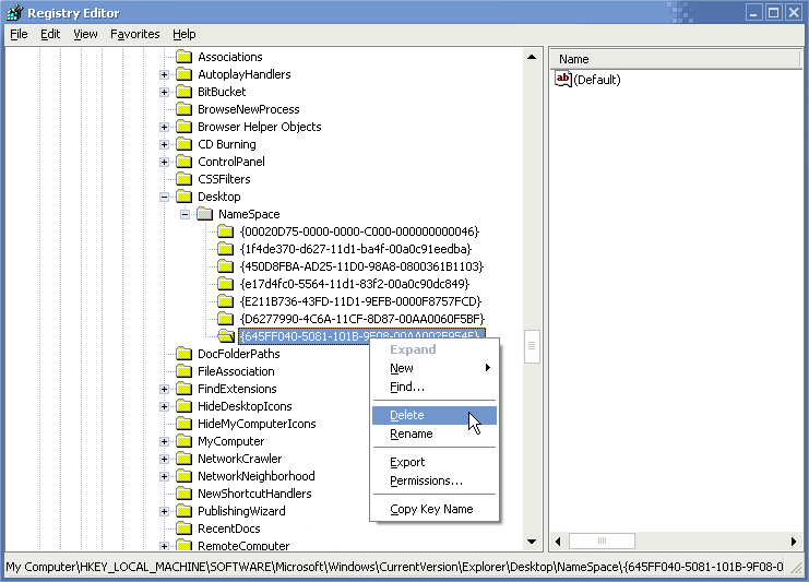 Delete the Recycle Bin Icon from the Desktop in XP/2003 Petri IT