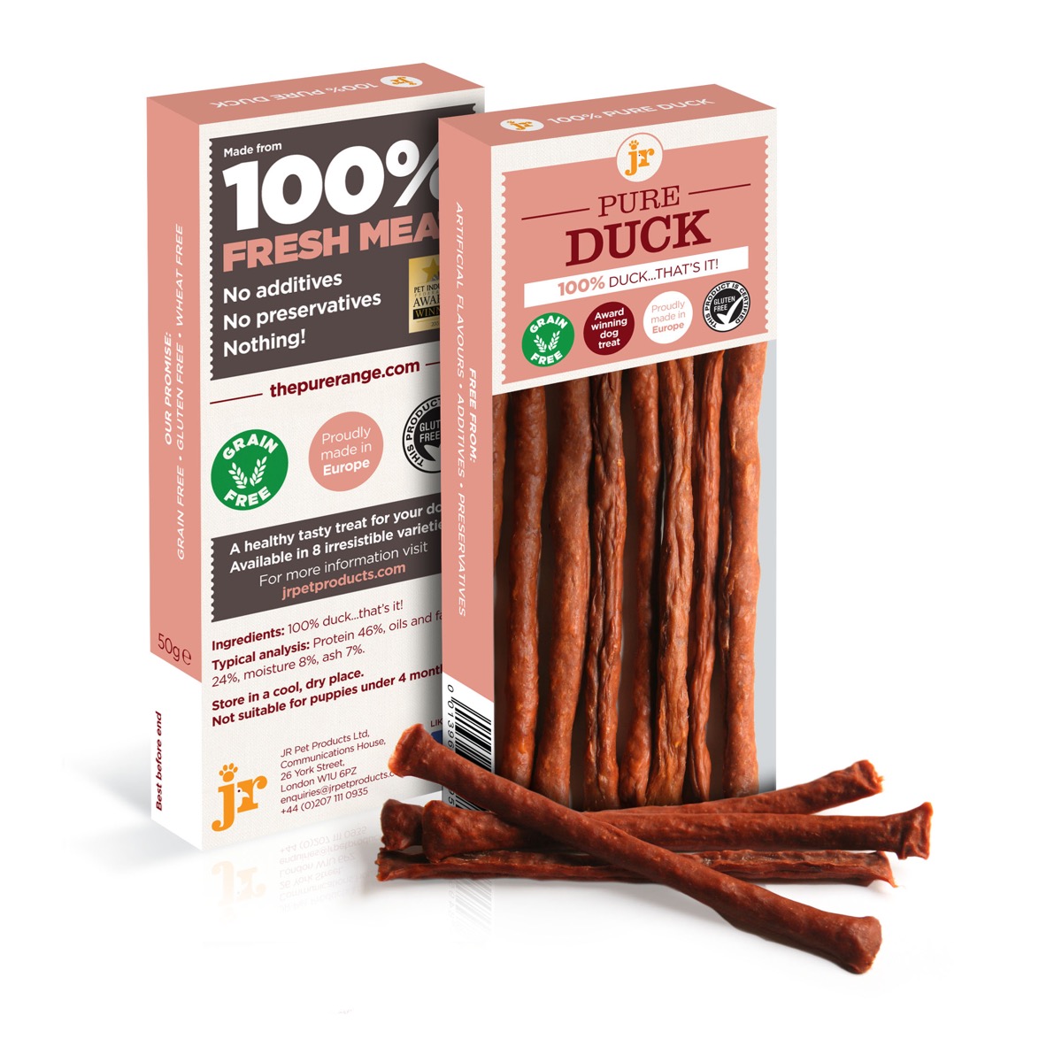 JR Gluten & Grain Free 100 Pure Meat Natural Duck Treat Sticks Pets