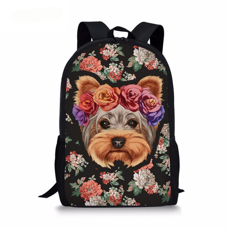 Floral Yorkie Dog School Backpack