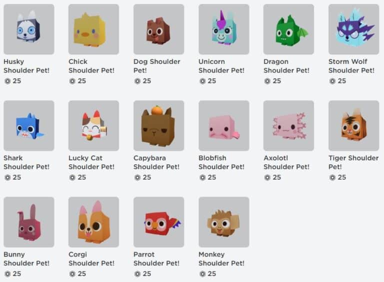 New Pet Sim X Shoulder Pets!