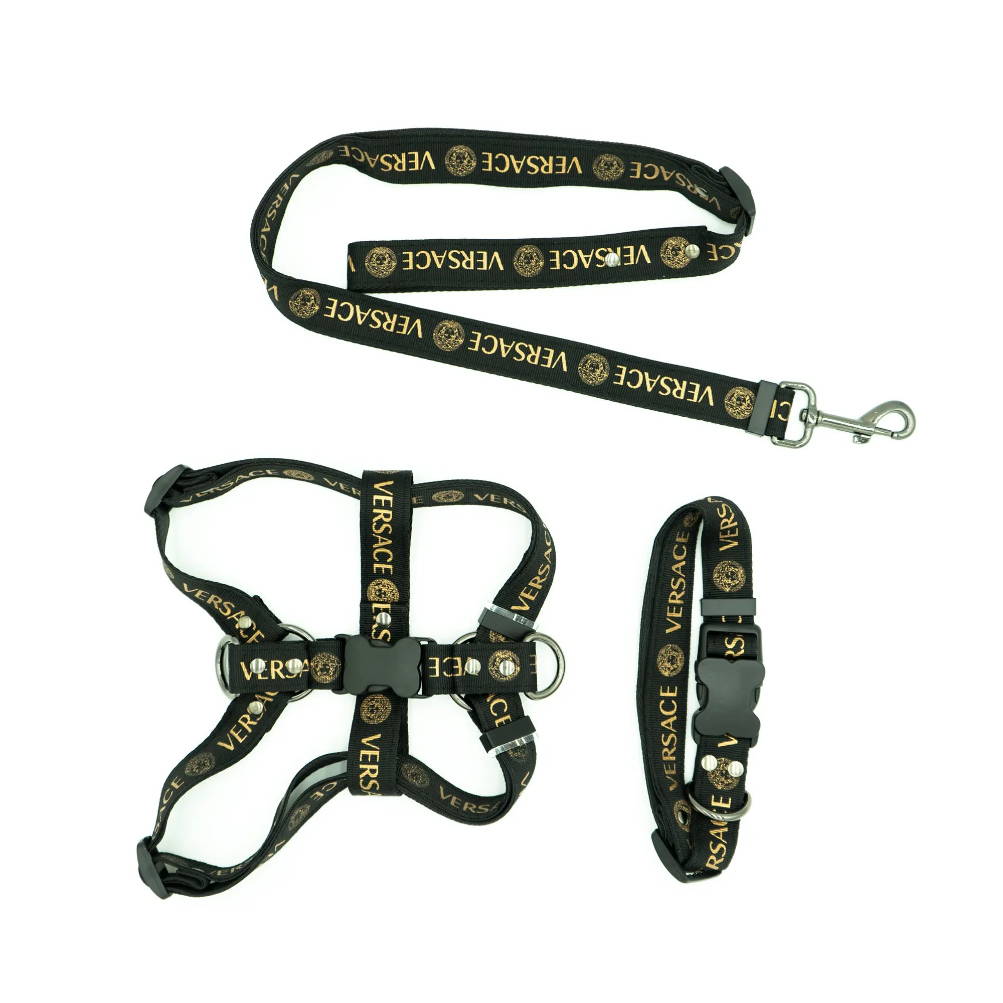 Versace Designer Dog Set, Harness + Leash + Collar Pet Supply Mafia