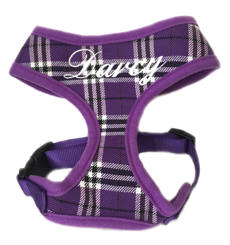 Personalized Soft Plaid Dog Pet Harness custom embroidered with name