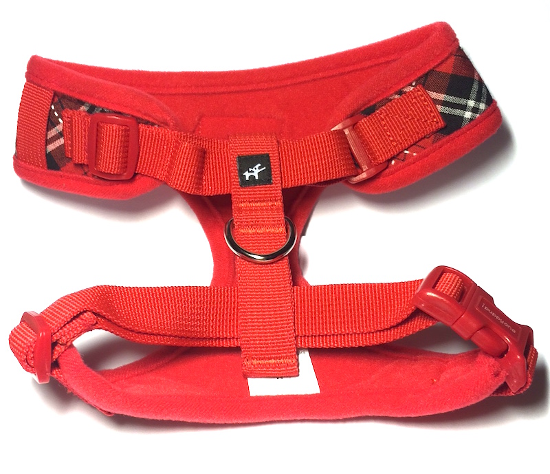 Personalized Plaid Dog Harness Adjustable Neck custom embroidered with name Red, Hot Pink, Black
