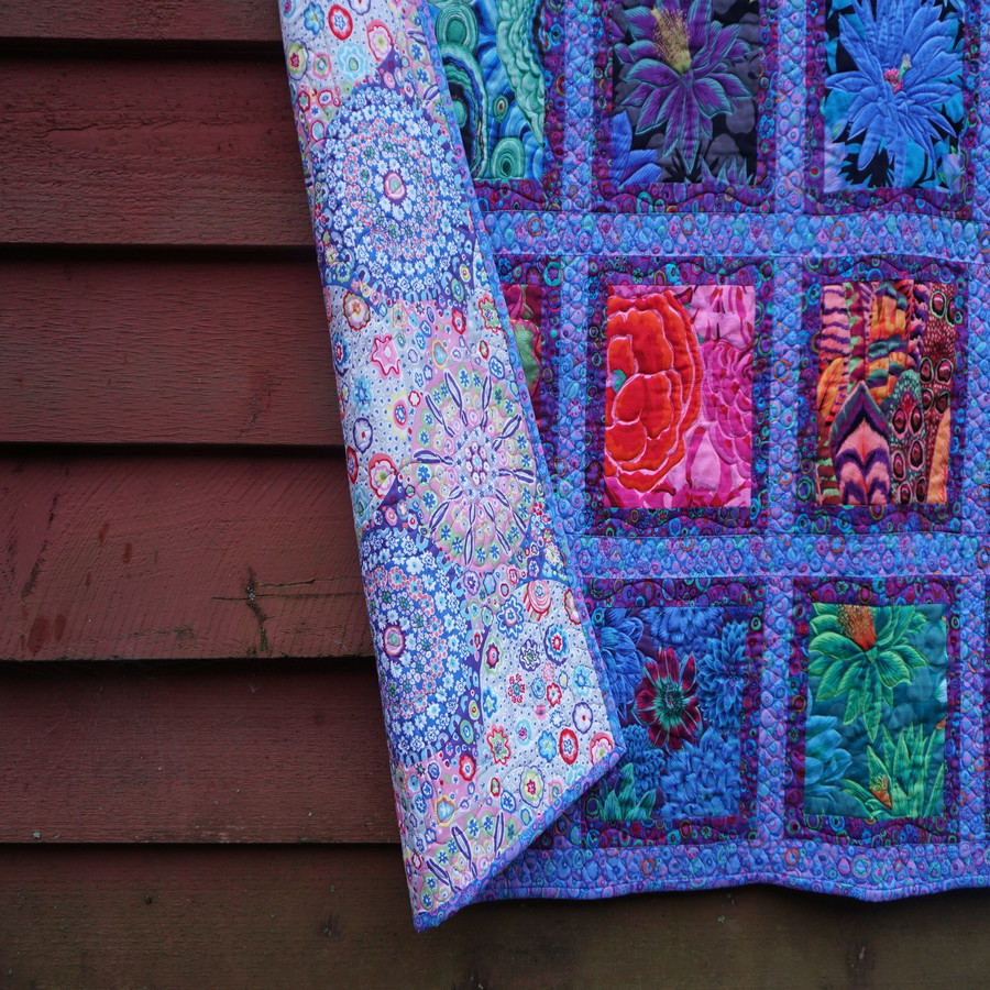 Jewel Frame Quilt Kit in Blue Kaffe Fassett Collective Petting Fabric