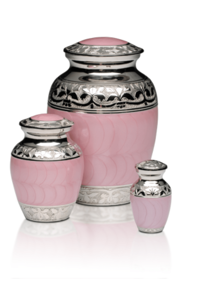 Baby Pink Enamel Silver Cremation Urns Natures Pet Loss