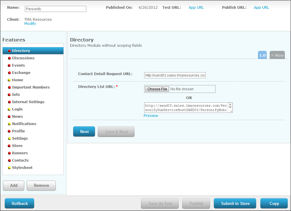 Configuring the Mobile Directory Module