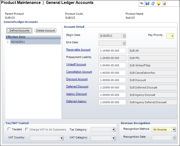 Defining Subscription Product GL Accounts