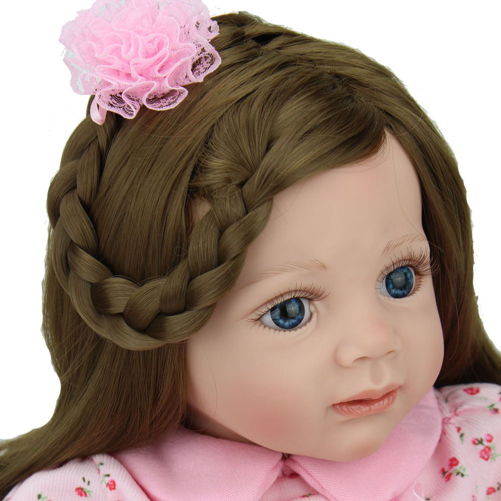 24" Toddler Reborn Baby Dolls Lifelike Vinyl Silicone Long Wig Girl