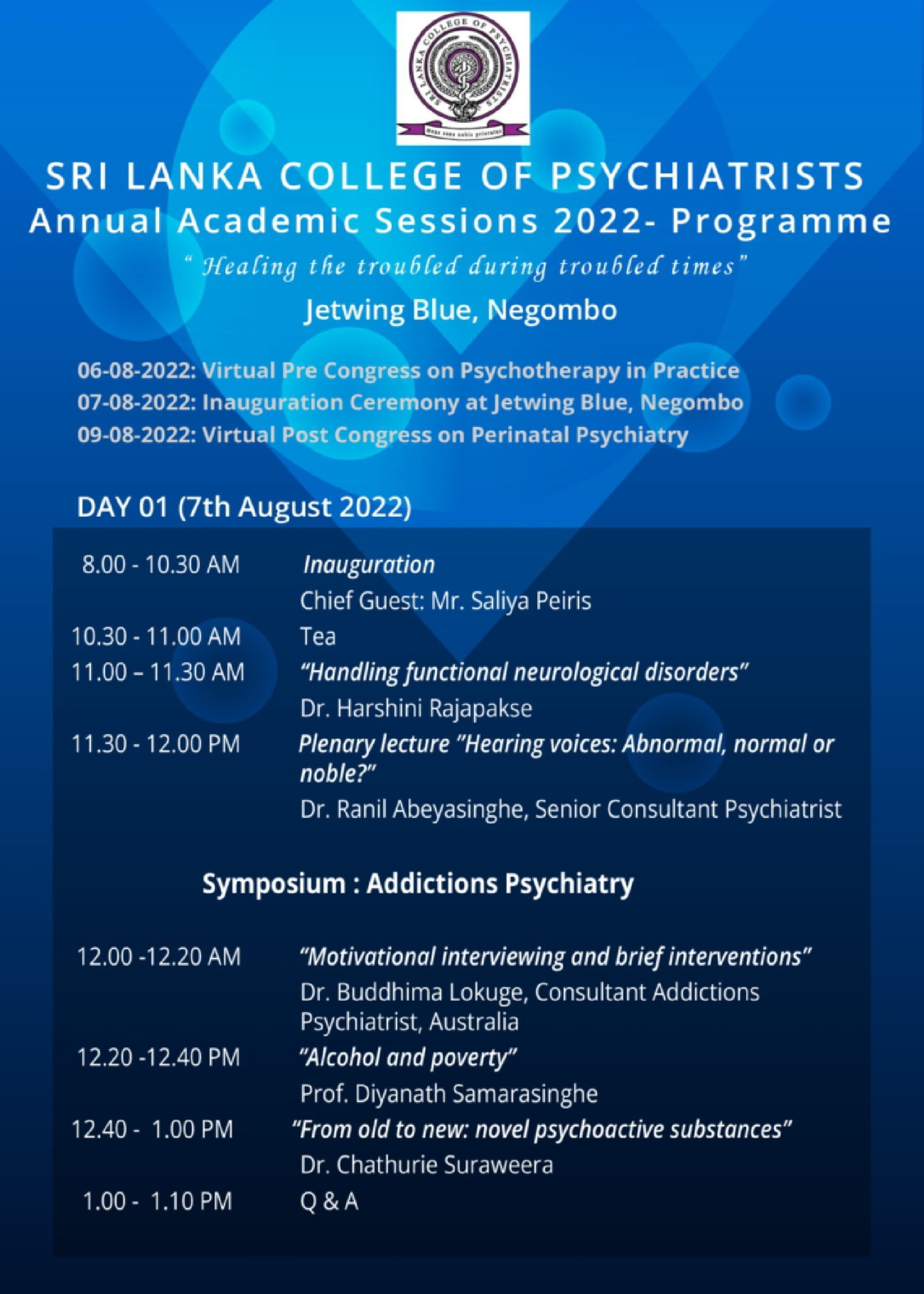 Annual Academic Sessions of the Sri Lanka College of Psychiatrists 2022