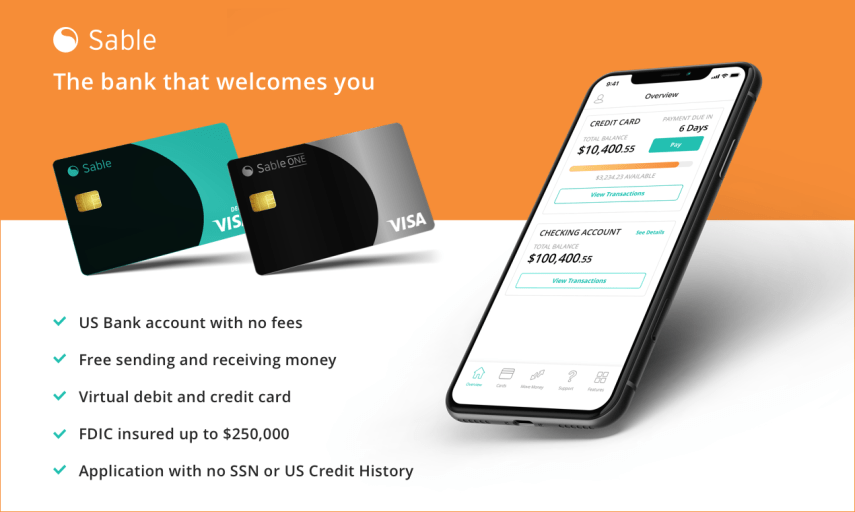 Sable Free bank account and credit card for internationals Product Hunt