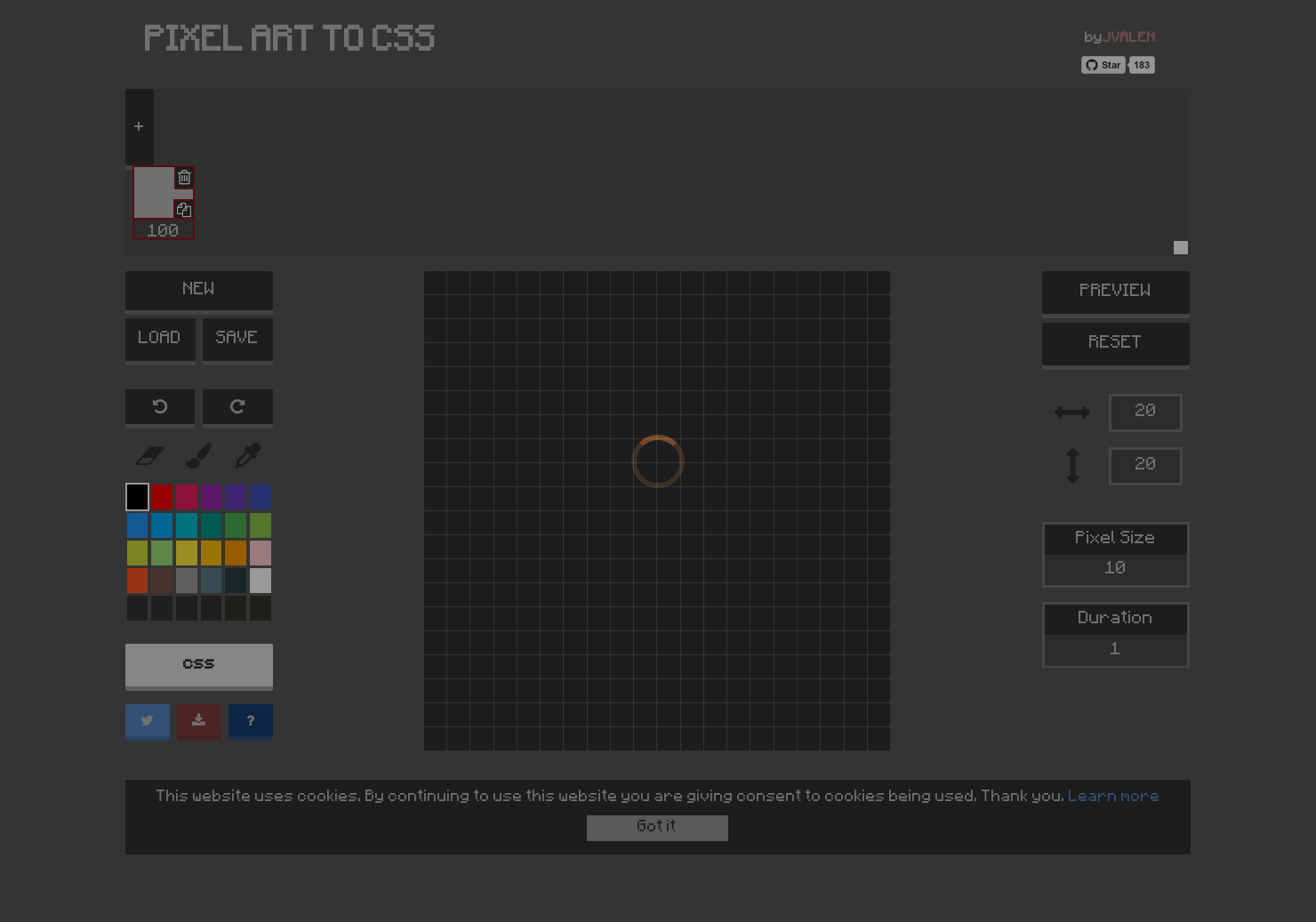 Pixel Art to CSS Draw and animate pixel art, export the