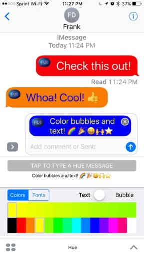 Hue Color and Fonts for iMessages Pick text & bubble colors "The