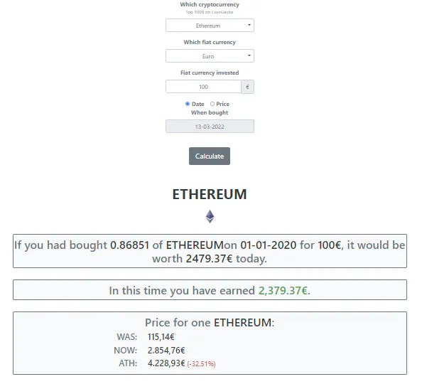 cryptocurrency What If calculator Product Information and Latest