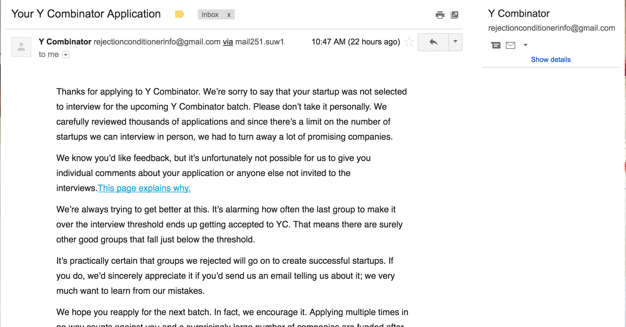YC Rejection Conditioner Rejection conditioner for YC applications