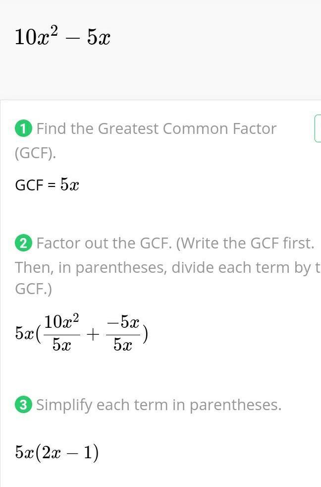 10x² 5x (using common monomial factor Brainly.ph