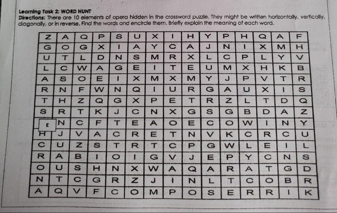 Learning Task 2 WORD HUNTDirections There are 10 elements of opera