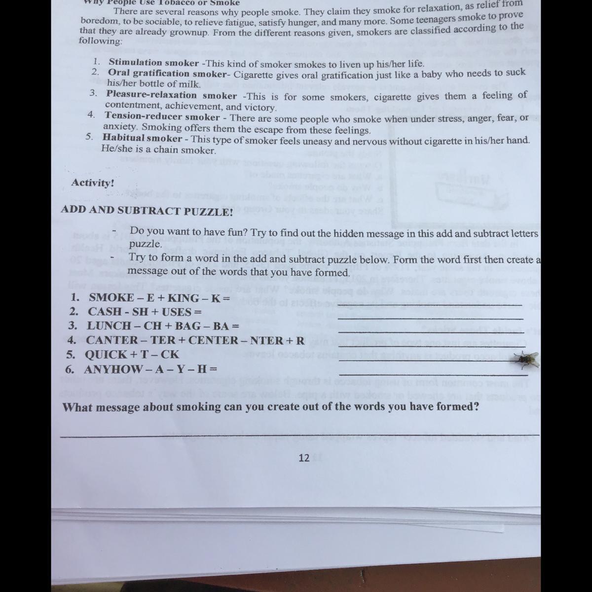1. SMOKE E + KING K 2. CASH SH + USES 3. LUNCH CH + BAGBA= 4