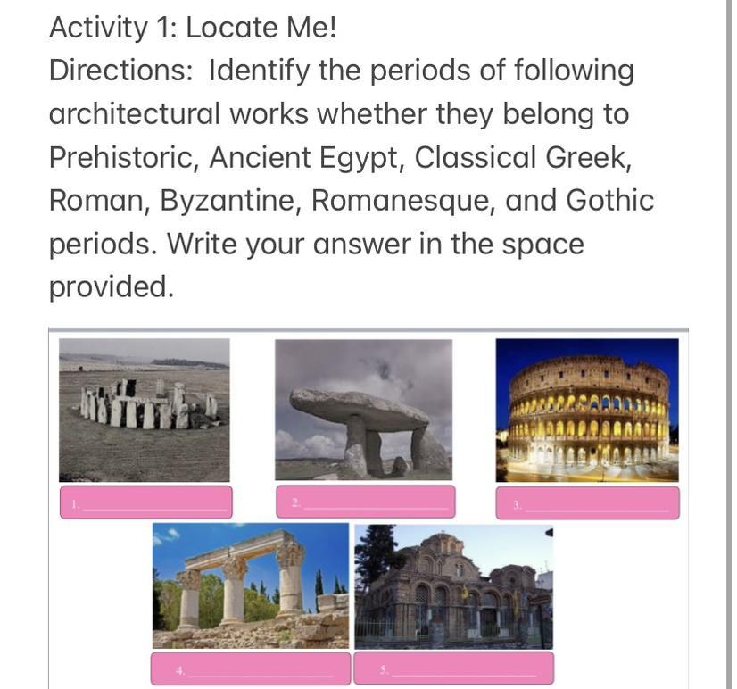 Activity 1 Locate Me! Directions Identify the periods of following