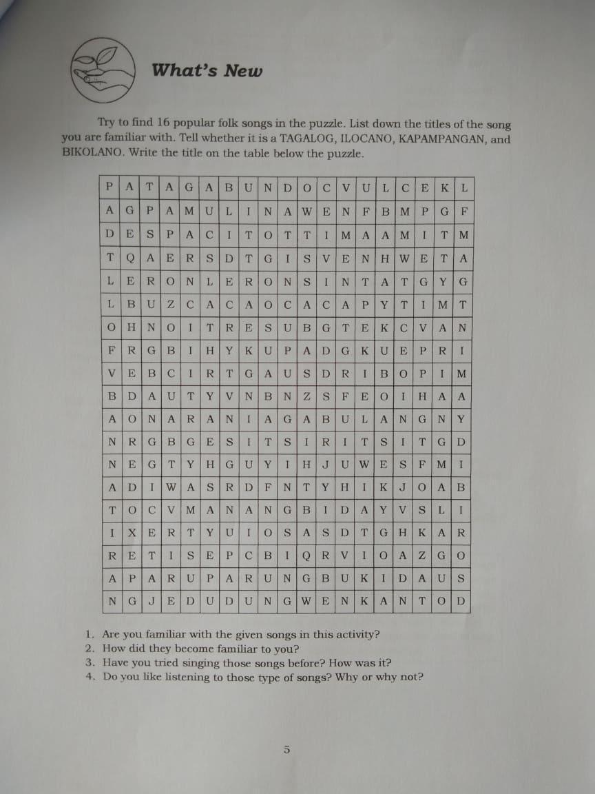 puzzle time folk song TAGALOG,ILOCANO,KAMPAMPANGAN,BIKOLANO Brainly.ph