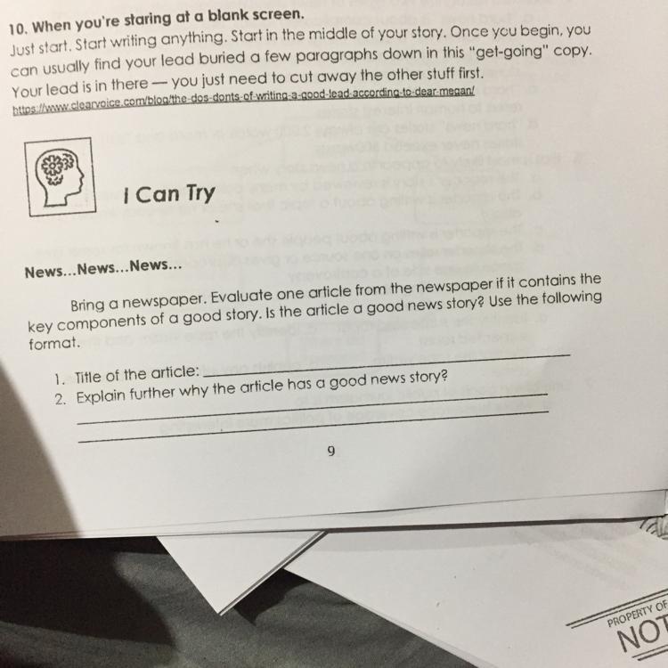 News... News...News... Bring a newspaper. Evaluate one article from the