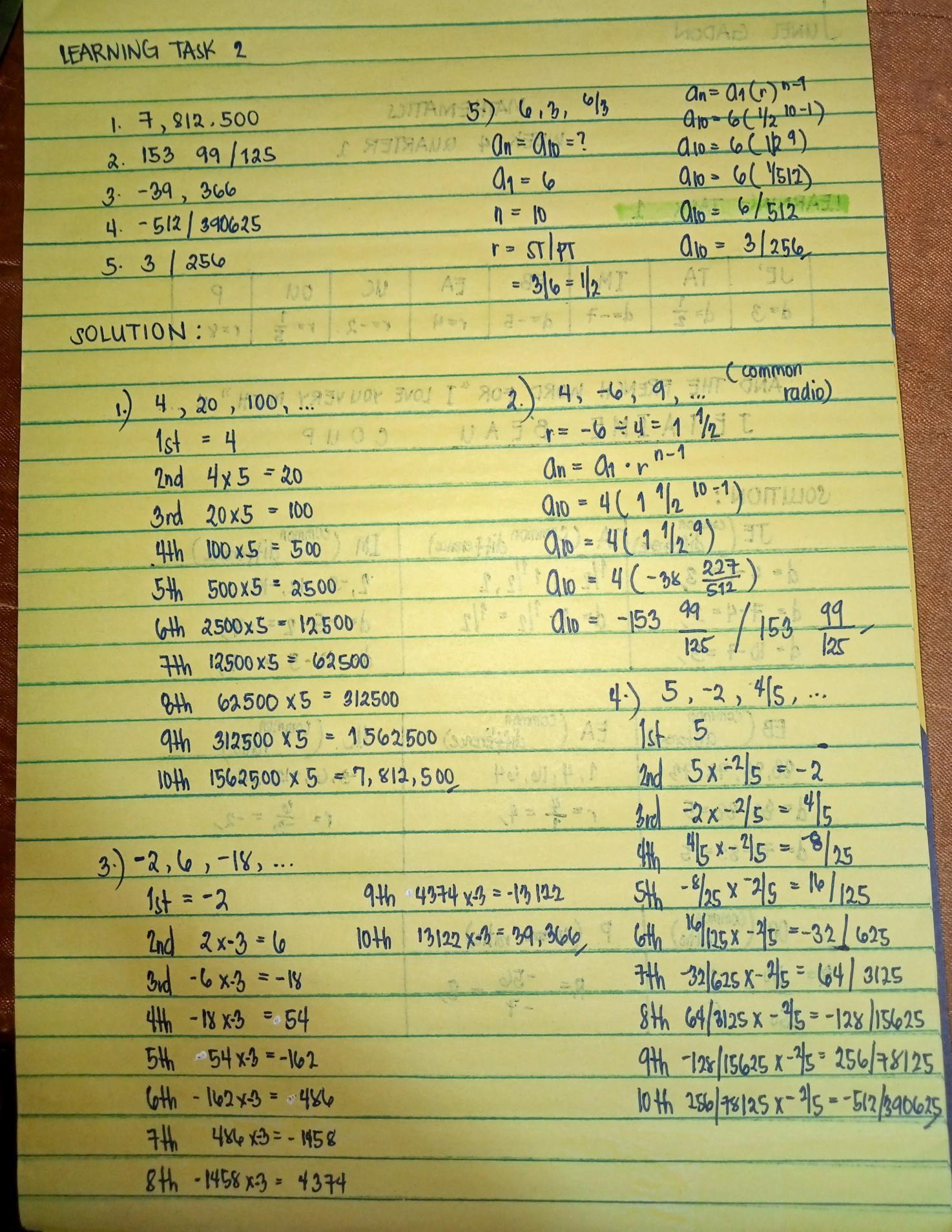 C. Find the 10th term of the Geometric Progression.1. 4, 20, 100,2