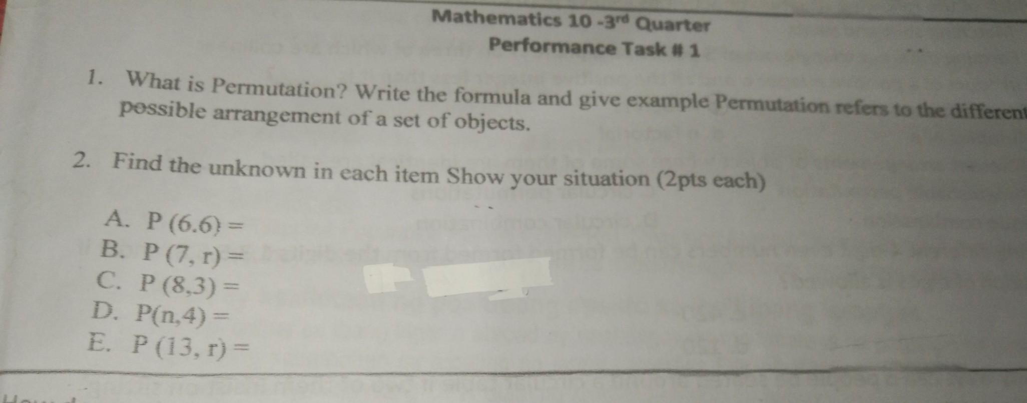 1. What is Permutation? Write the formula and give example