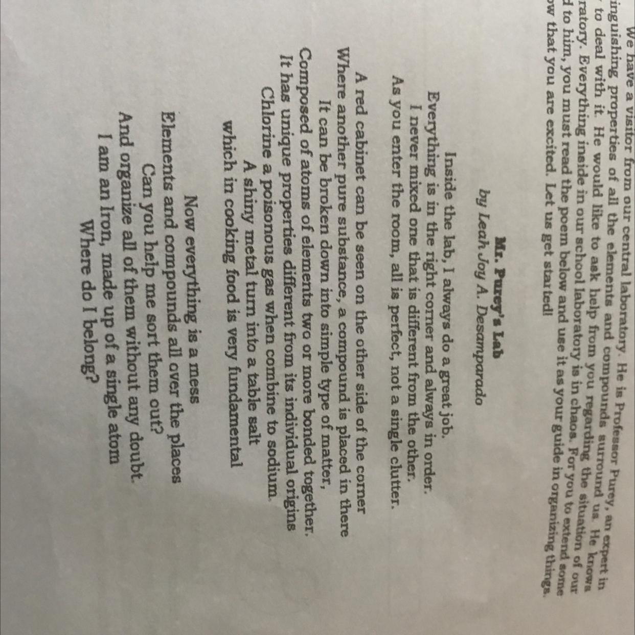 Guide questions A. What are the two substances mentioned in the poem