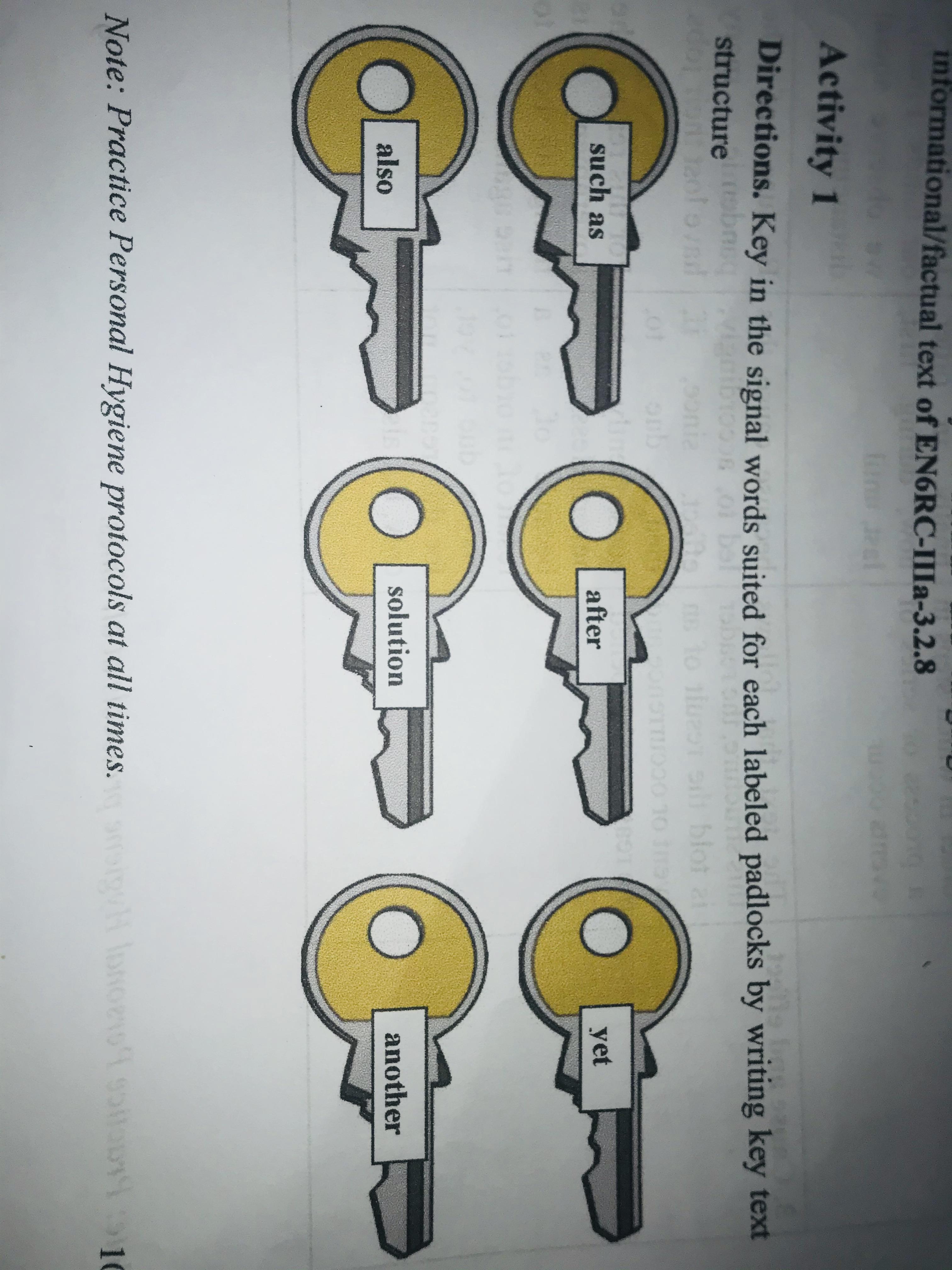 Activity 1 Directions.key in the signal words suited for each labelled