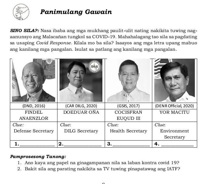 Pamprosesong Tanong1. Ano kaya ang papel na ginagampanan nila sa laban