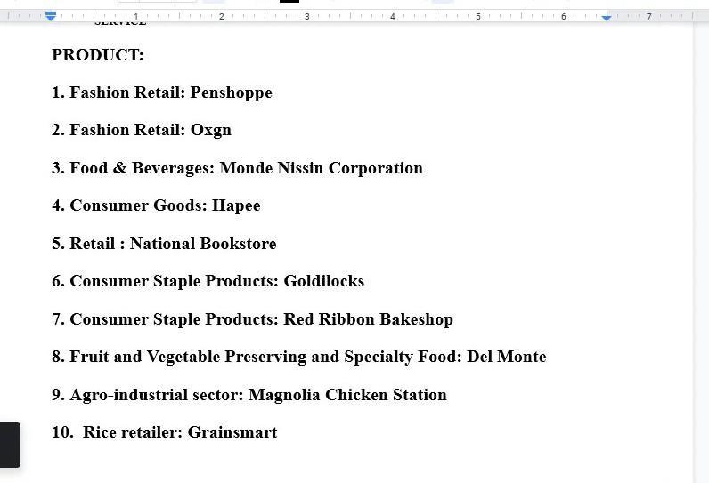 List down (at least 10) names of businesses/ establishment that are in