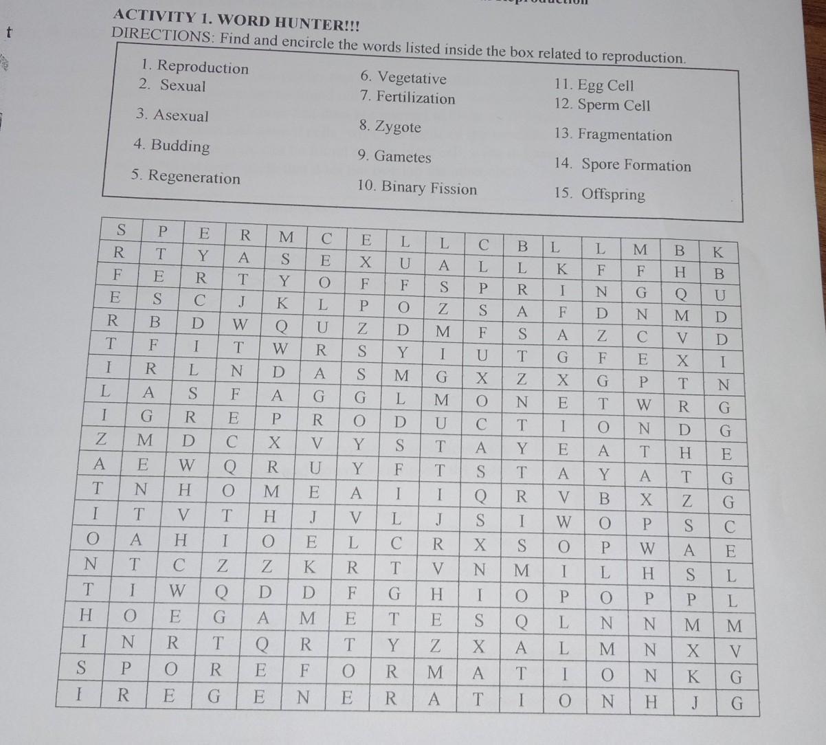 Learning activity sheet activity 1. WORD HUNTER! Directions finds and