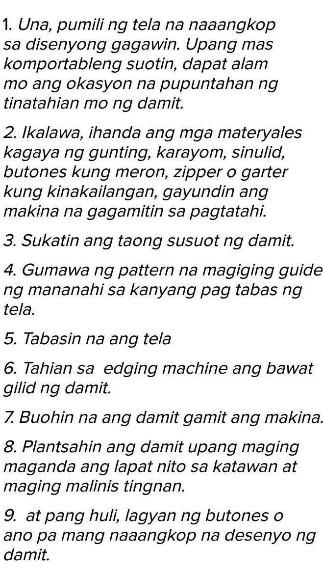 anoano ang mga hakbang na dapat sundin sa pagtatagpi ng damit