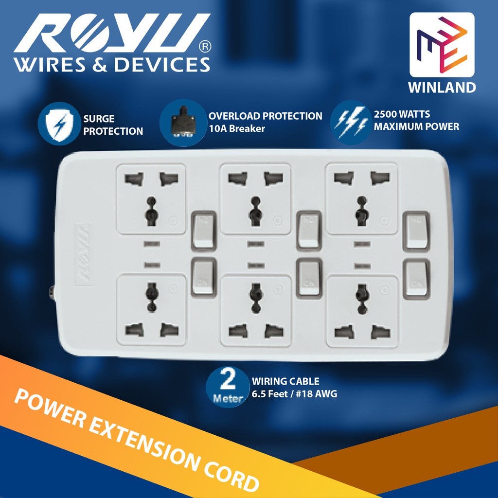 Royu by Winland Power Extension Cord Overload and Surge Protected 6