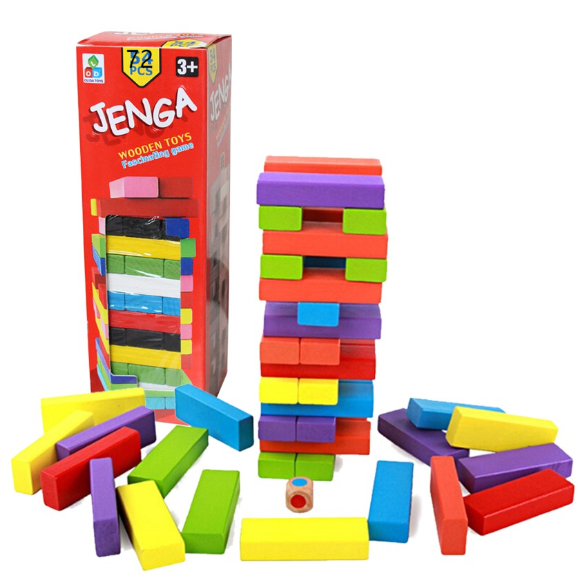 Wood Block Mini Jenga 72 Pcs Colored Tower Stacko Game (5460180