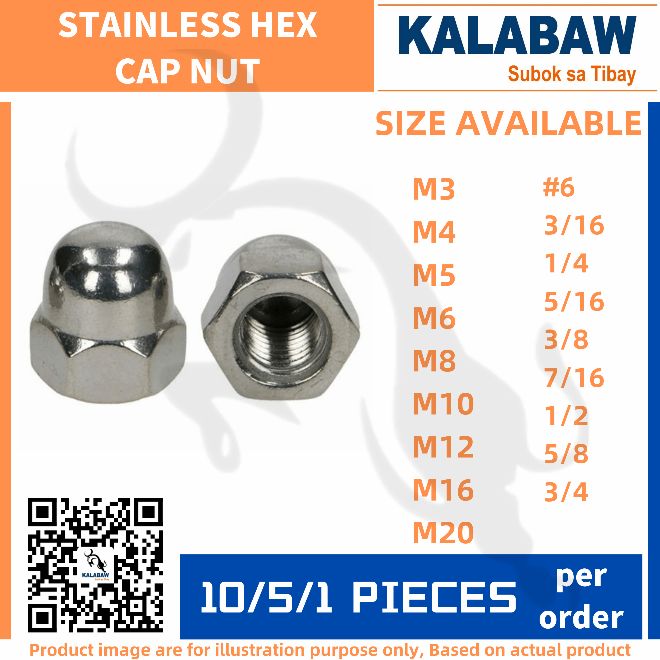 Stainless Steel 304 Hex Cap Nut Hexagonal Cap Nut M3 to M20 metric & 3/