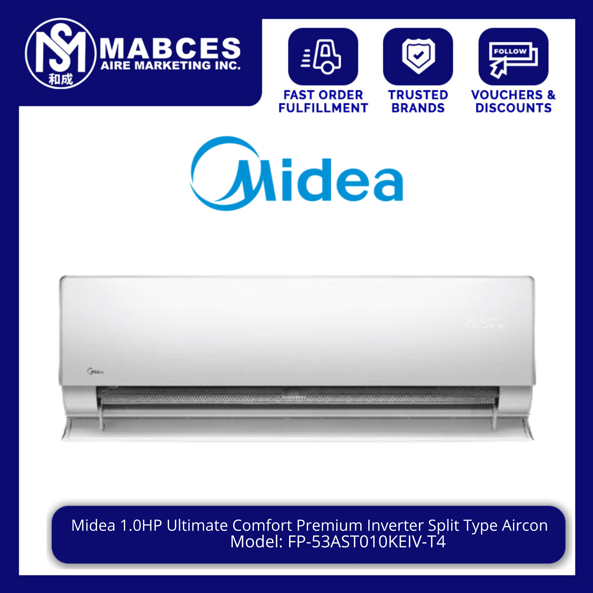 Midea 1.0HP Ultimate Comfort Premium Inverter Split Type Aircon FP
