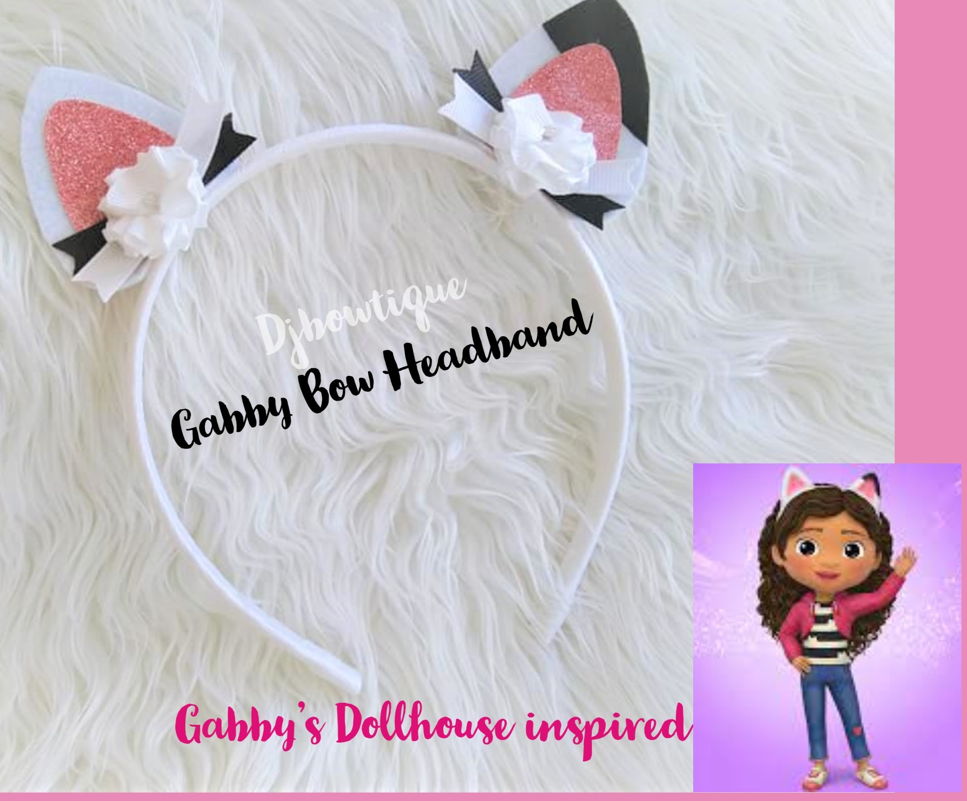 Gabby Headband Gabby's Dollhouse Hair Bow inspired Girls Clothing Hair