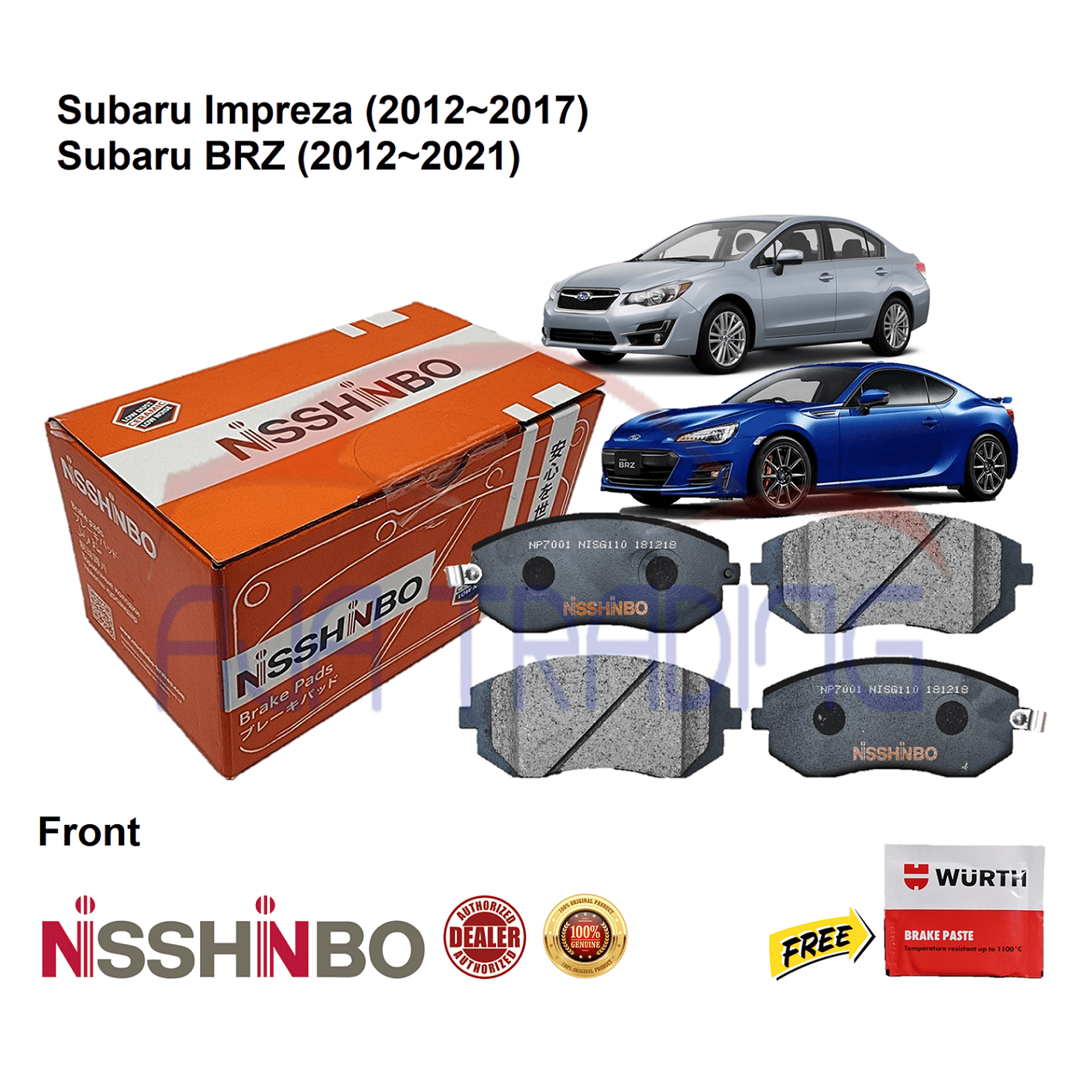 Genuine Nisshinbo Front Brake Pads for Subaru Impreza (20122017