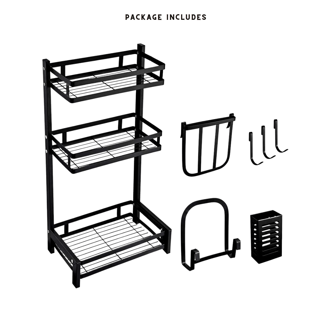 3 Layer Metal Kitchen Spice Rack Countertop Standing Corner Shelf