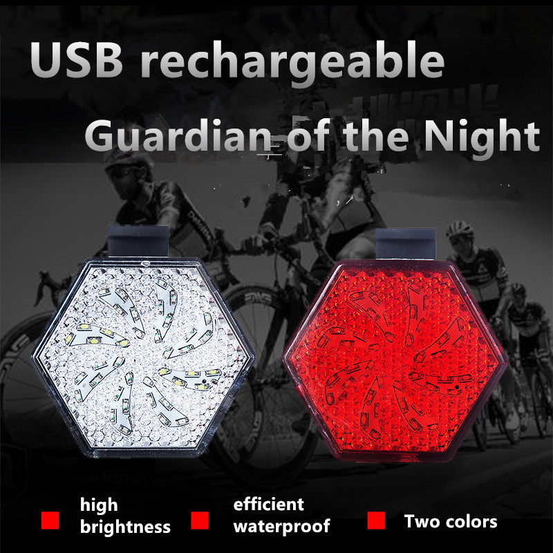 Hexagonal Bike Light Mountain Bike Rotating Tail Light USB Rechargeable