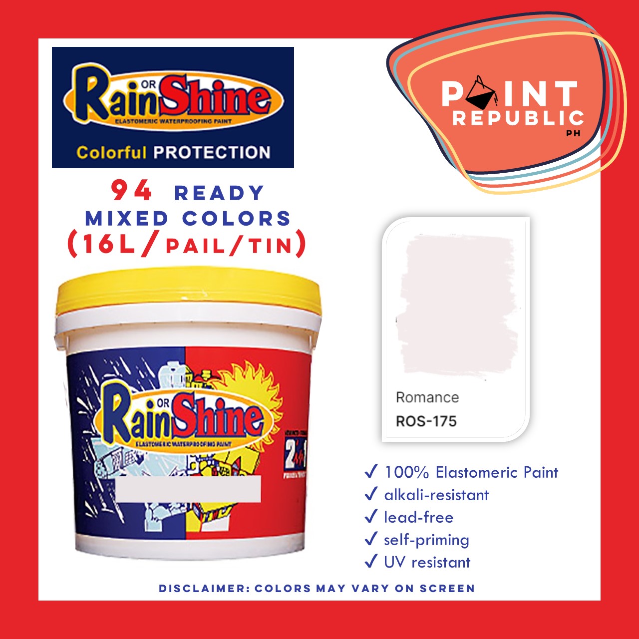 Rain or Shine Elastomeric Waterproofing Paint Ready Mixed Colors (16L