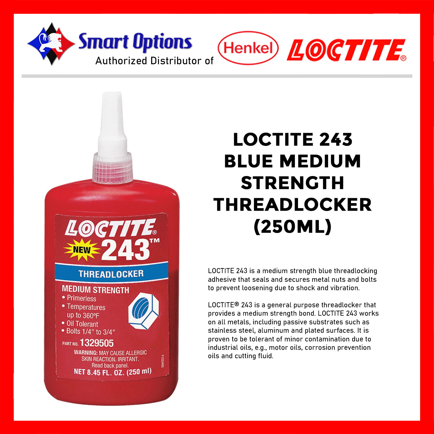 Loctite 243 250ml Threadlocker BLUE 1 bottle Lazada PH