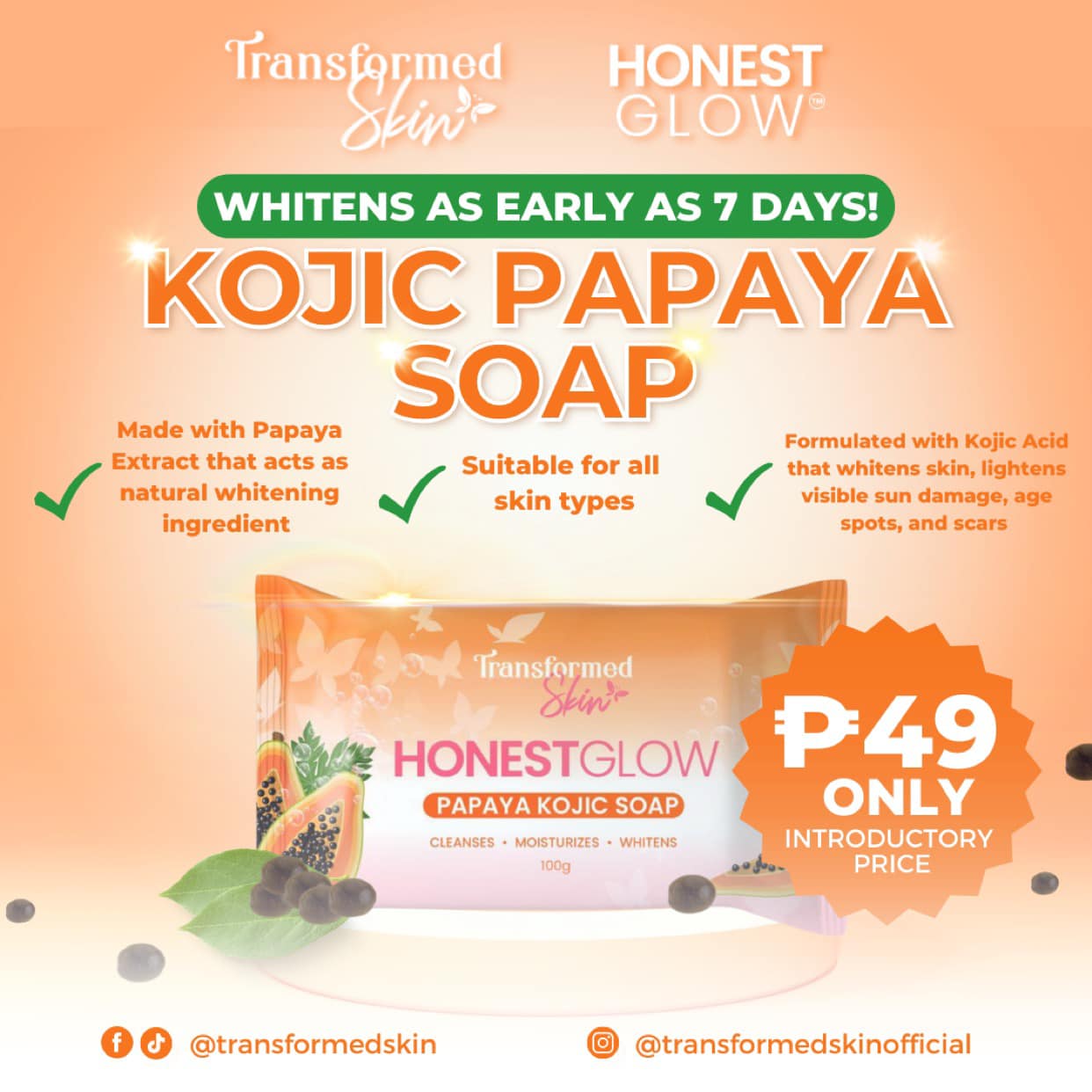 Transformed Skin Honestglow Papaya Kojic Soap 100g Lazada PH