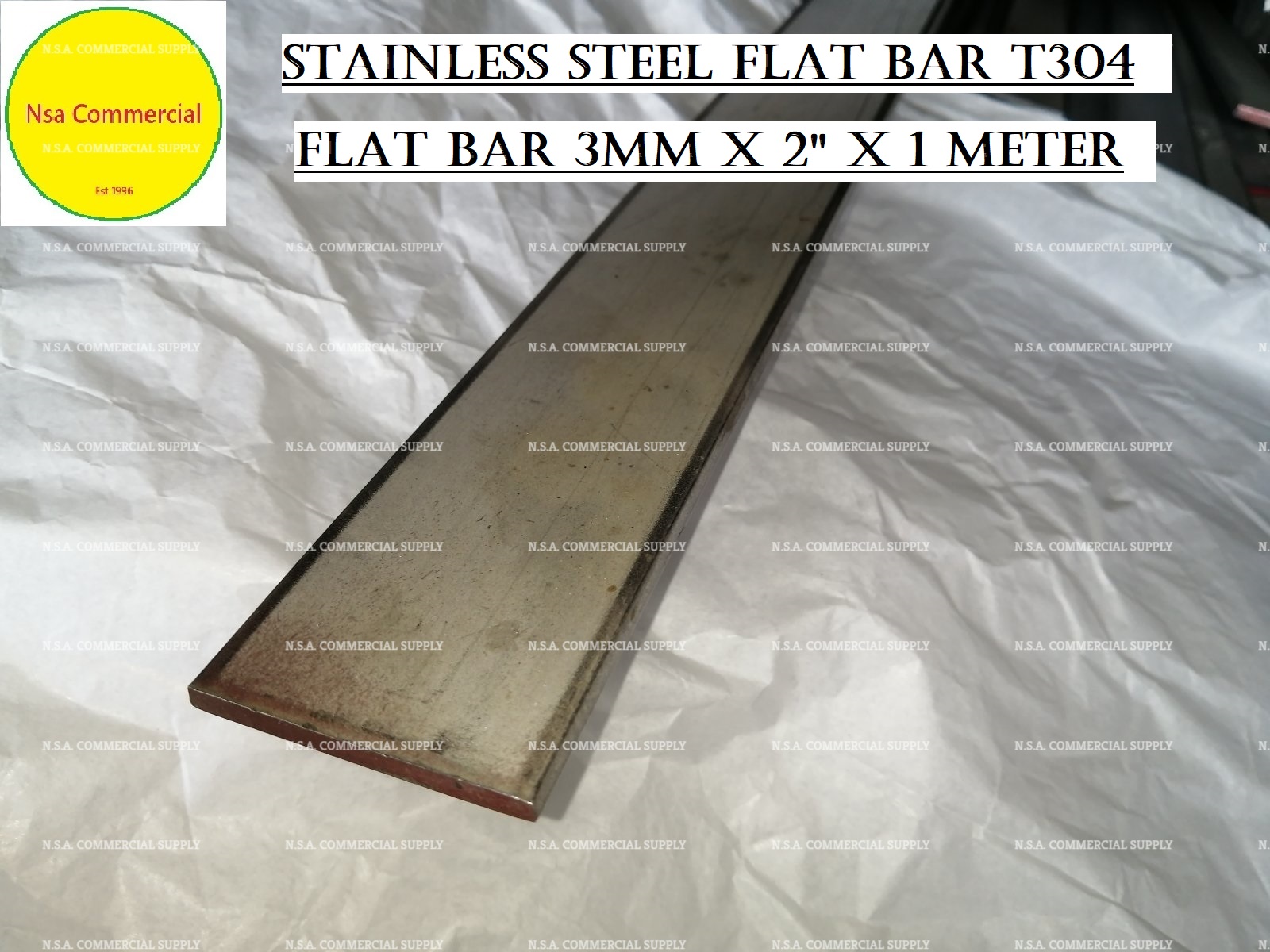 Stainless Steel Flat Bar 3mm x 2 inch x 1 Meter Length T304 (Mill